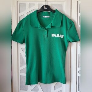 Zara Green Polo Shirt with 'PARIS' Design